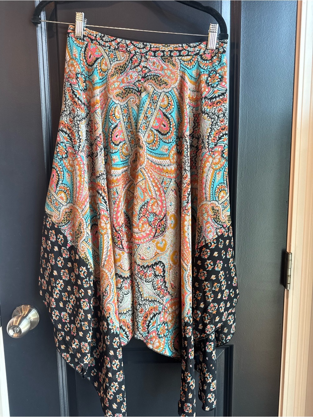 Anthropologie Multicolor Paisley & Black Panel High-Low Skirt